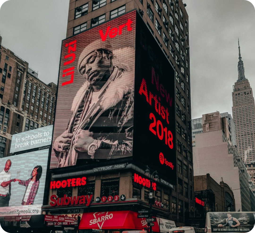 A red billboard